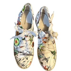 All Black Womens‎ White Floral Lace Up Sneakers